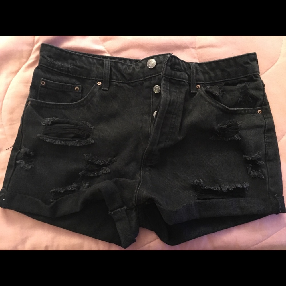 Black Denim Distressed Shorts
